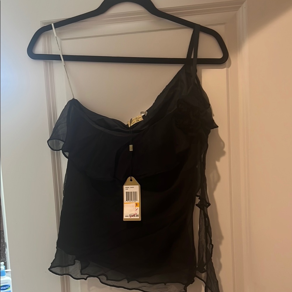 Max Studio Black Tie Front Asymmetrical Camisole